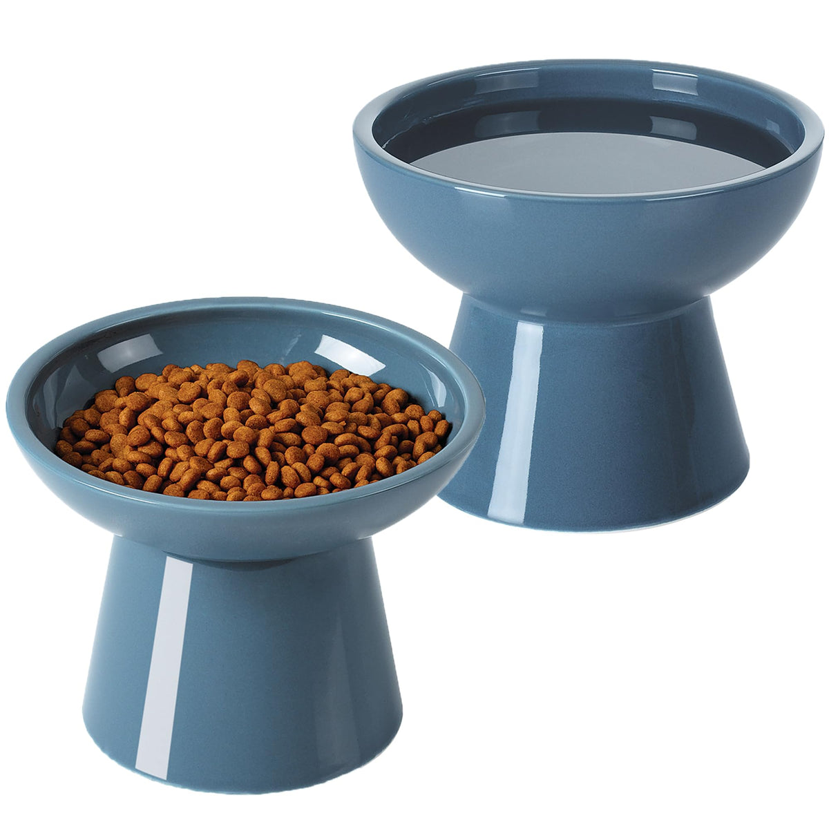 LoeJan Elevated Cat Food and Water Bowls Set, Extra Wide and Raised Ceramic Bowls, Anti-Vomit Whisker-Free Pressure Cat Feeder for Kittens to Adult Cats and Small Dogs (White, Water Bowl)