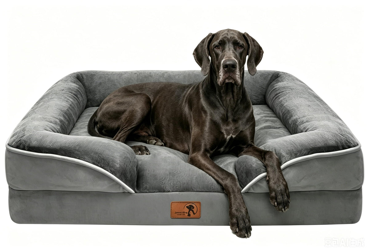 Spotted Play Orthopedic Dog Bed with Sides - Dog Sofa Beds for Medium Dogs, Supportive Foam Pet Couch Bed with Washable Removable Cover, Waterproof Lining and Non-Slip Bottom, Grey - M