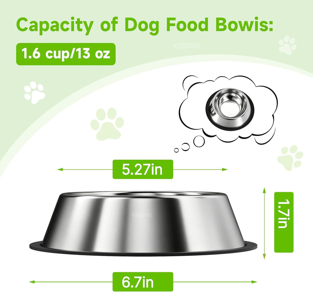 Stainless Steel Dog Bowls, 3 Pack, Non-Slip Dog Bowl Set, 13 Oz