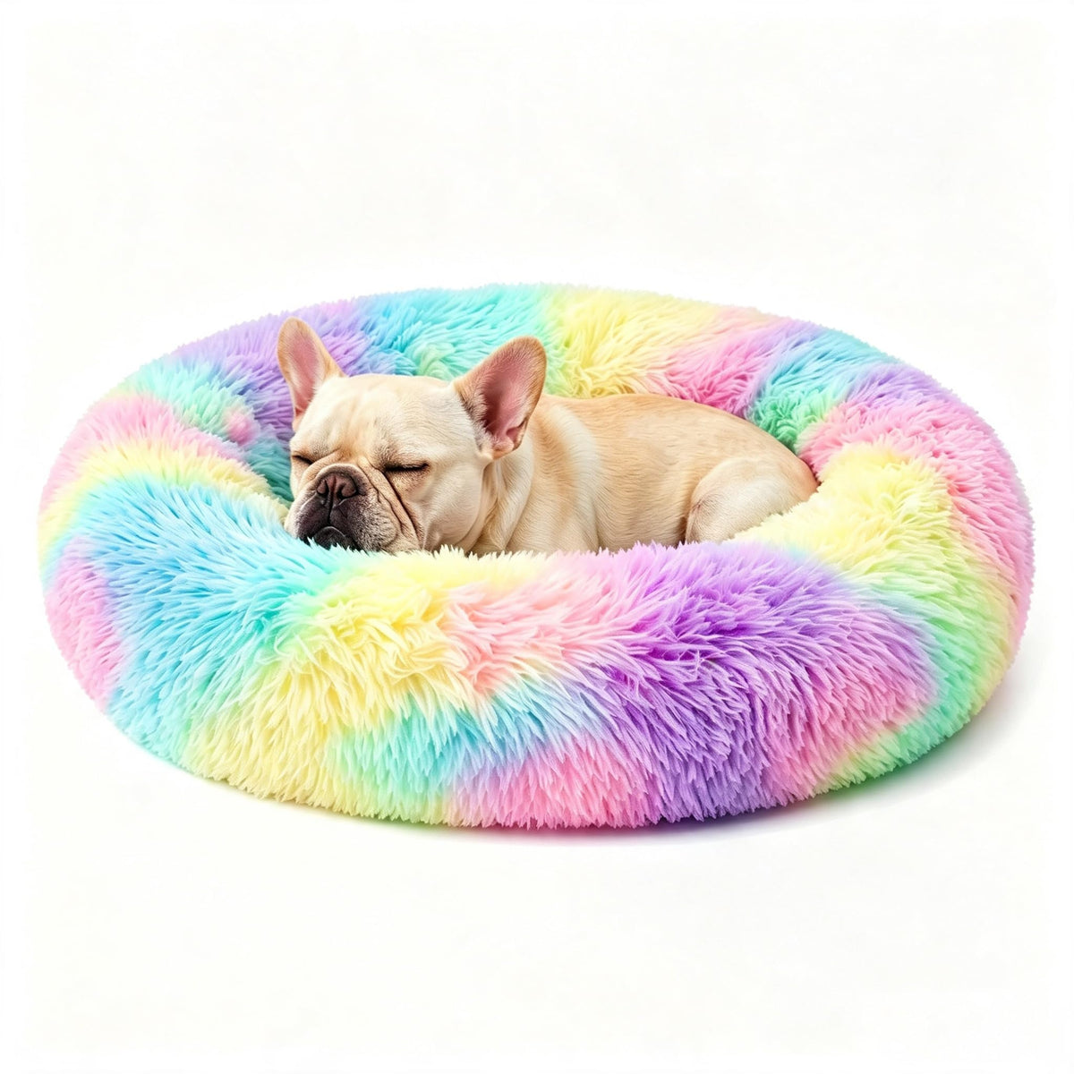Calming Donut Dog and Cat Bed for Indoor Cats, Anti-Anxiety Round Fluffy Soft Washable Small Pet Bed for Puppy and Kitten, Warming Comfortable Luxury Anti-Slip Waterproof Mute Base 20in Gray
