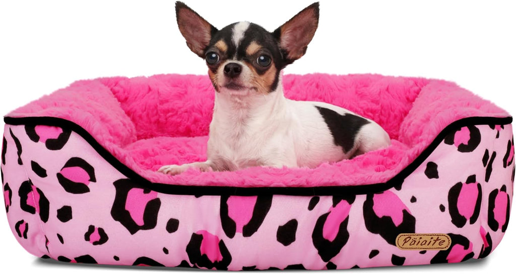 Rectangle Washable Dog Bed for Large, Medium & Small Dogs – Soft Calming Puppy Beds, Durable Warm Pet Sofa with Non-Slip Bottom for Indoor Use.Pink S Size (18.9"x18.9"x6.3")