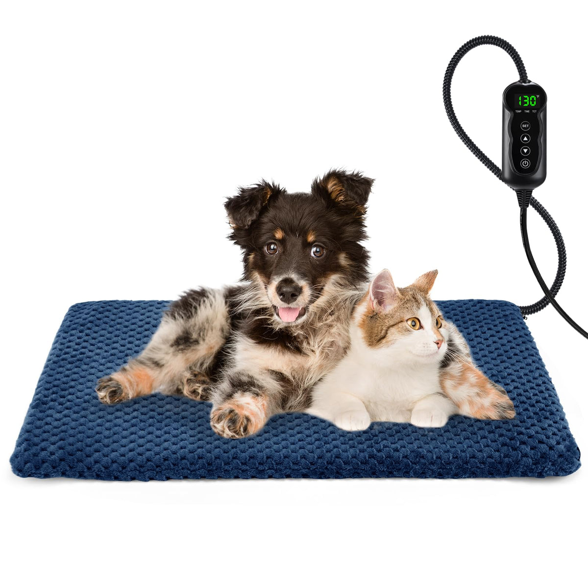 INVENHO Heated Cat Bed, Waterproof Adjustable Temperature Dog Cat Heating Pad with Timer, Indoor Pet Heating Pad for Cats Dogs Electric Pads for Dogs Cats, Pet Heated Pad (S: 18" x 16")