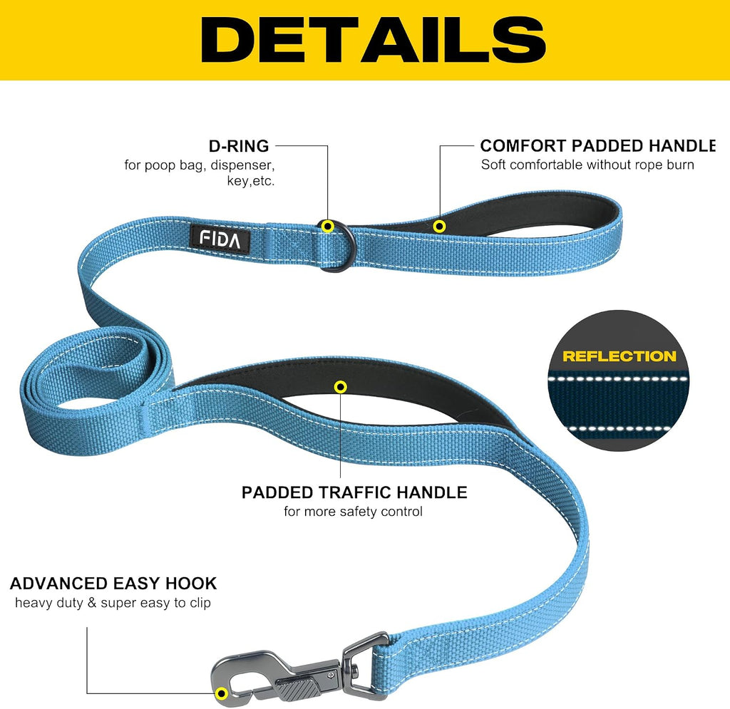 Fida Heavy Duty Dog Leash for Medium Large Dogs, 5 FT, Dual Padded Handles