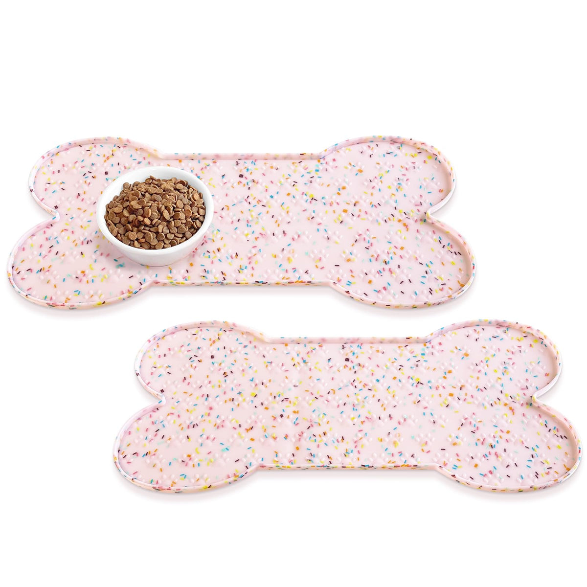 PWTAA Dog Food Mat Anti-Slip Silicone Dog Bowl Mat Thicker Pet Placemat Waterproof Cat Feeder Pad with Raised Edge Puppy Kitten Feeding Mats Suitable Small Medium-Sized Dogs Cats Eating Tray