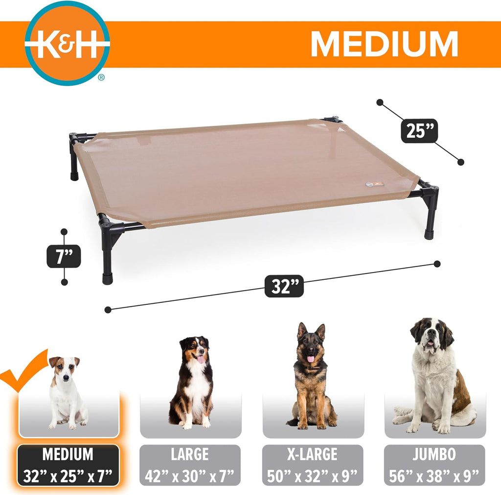 K&H Outdoor Elevated Dog Bed, Cooling Raised Dog Bed, Medium 32x25in, Tan