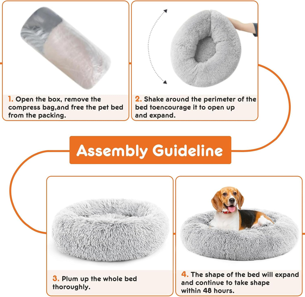 Sweetcrispy Large Dog Bed for Indoor, Calming Donut Bed for Dogs and Cats