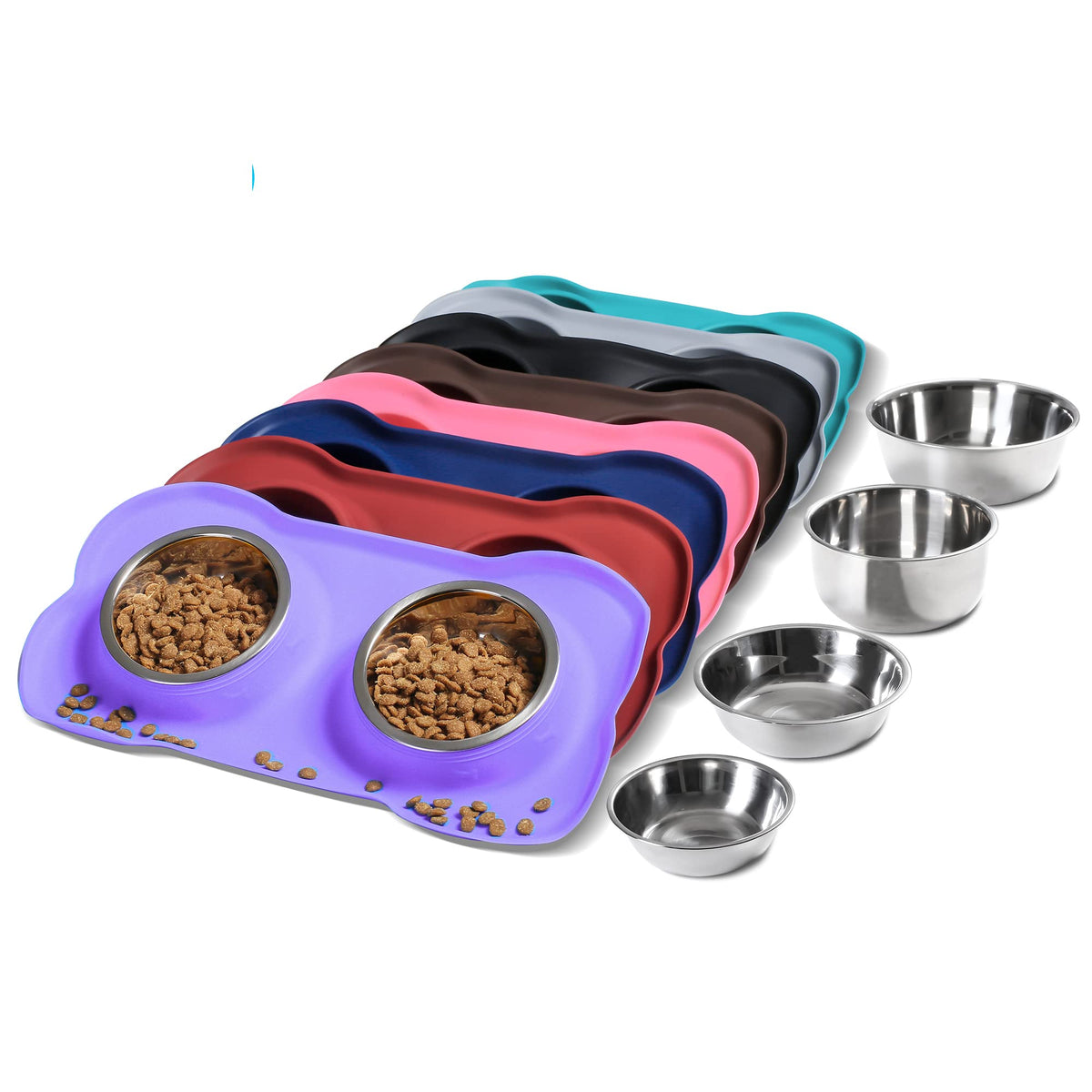 Hubulk Pet Dog Bowls 2 Stainless Steel Dog Bowl with No Spill Non-Skid Silicone Mat + Pet Food Scoop Water and Food Feeder Bowls for Feeding Small Medium Large Dogs Cats Puppies (S, Pink)