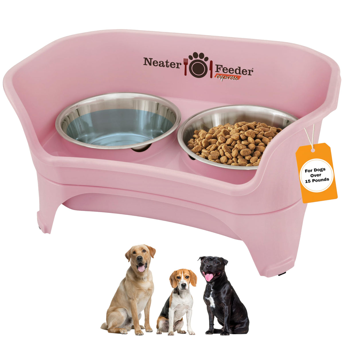 Neater Feeder Express Mess Proof Dog Bowls Elevated for Small Breeds under 15 Lb, Made in USA, No Spill Raised Dog Food Bowl Stand, Stainless Steel Food and Water Bowl Set, Feeding Station, Cappuccino