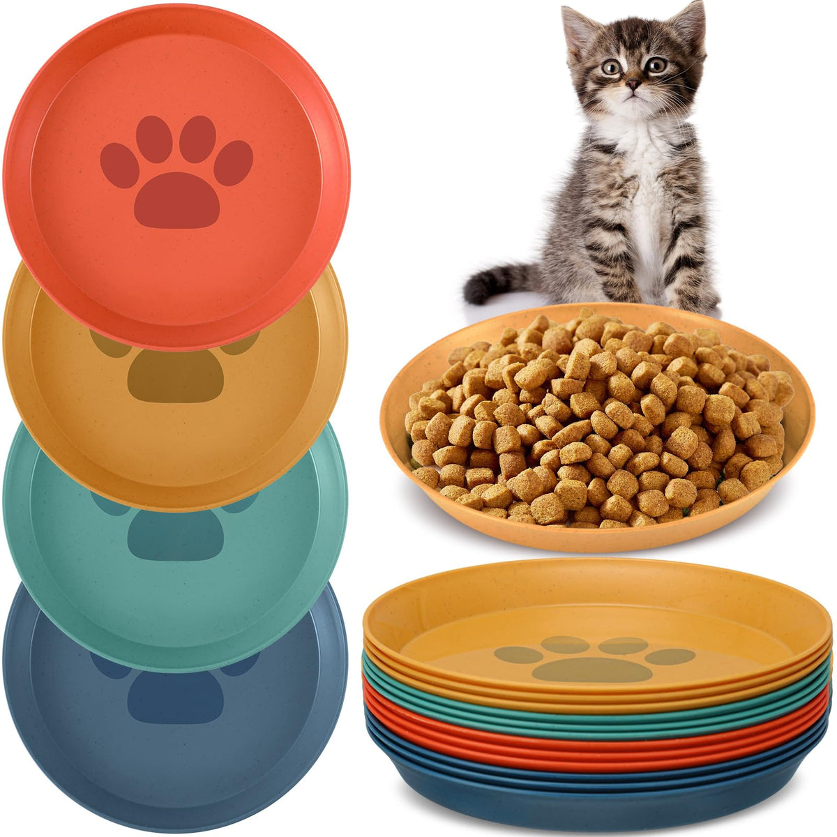 Gerrii 12 Pcs Cat Dish 6 Inch Shallow Wide Cat Bowls,Vintage Colors,Classic