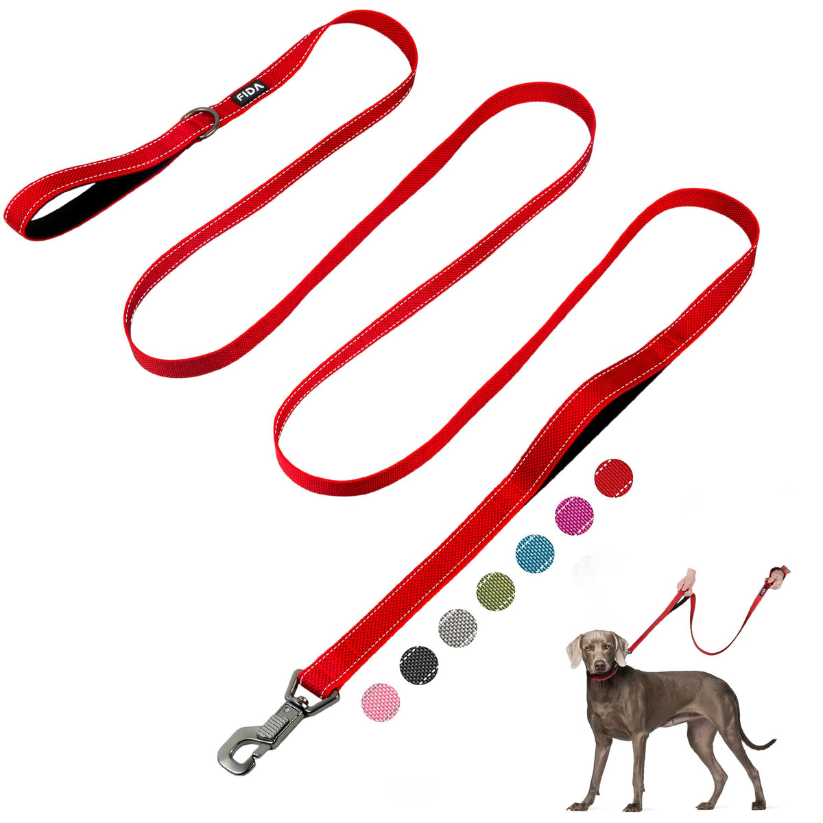Fida Heavy Duty Dog Leash for Medium Large Dogs, 5 FT, Dual Padded Handles