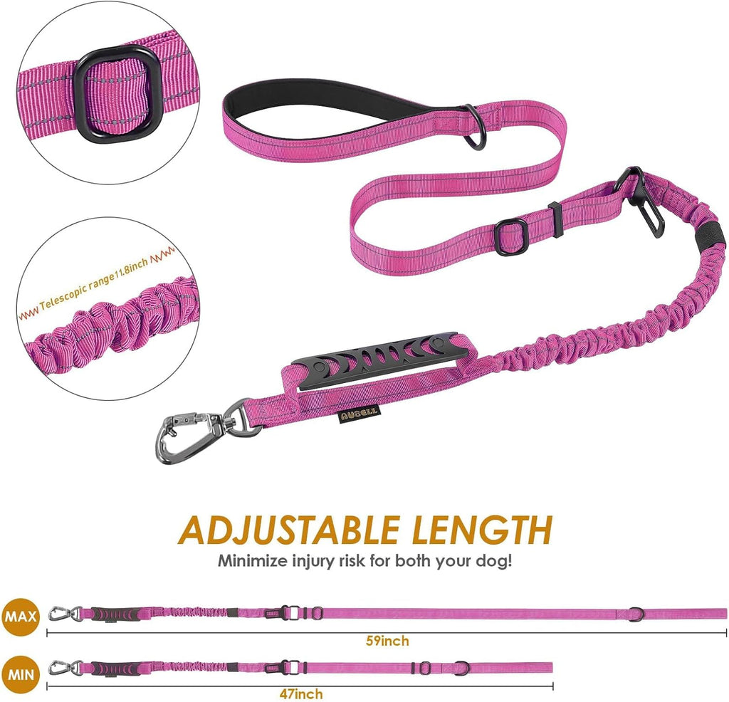 AUBELL Tactical Dog Leash Heavy Duty,4-6ft No Pull Bungee Leash,Pink