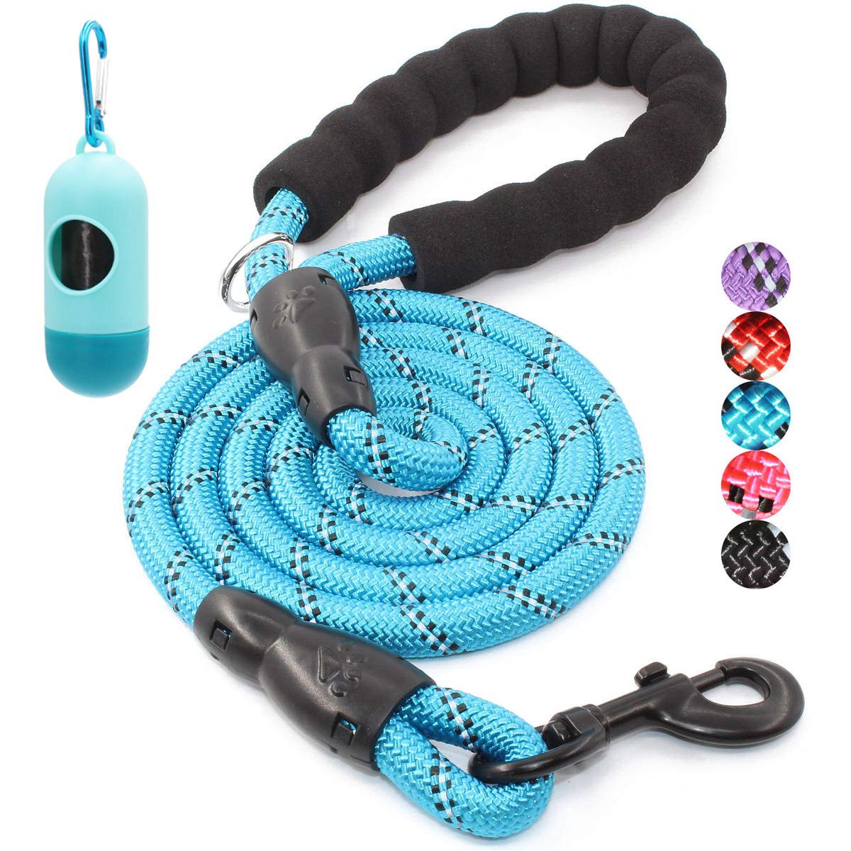 BAAPET 2/4/5/6 FT Dog Leash with Comfortable Padded Handle and Highly Reflective Threads for Small Medium and Large Dogs (5FT-1/2'', Black)