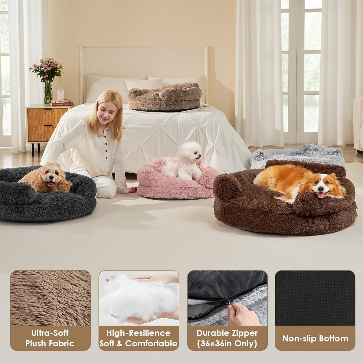 EHEYCIGA 23" Calming Donut Dog Bed for Small Dog & Cat Washable Pet Couch