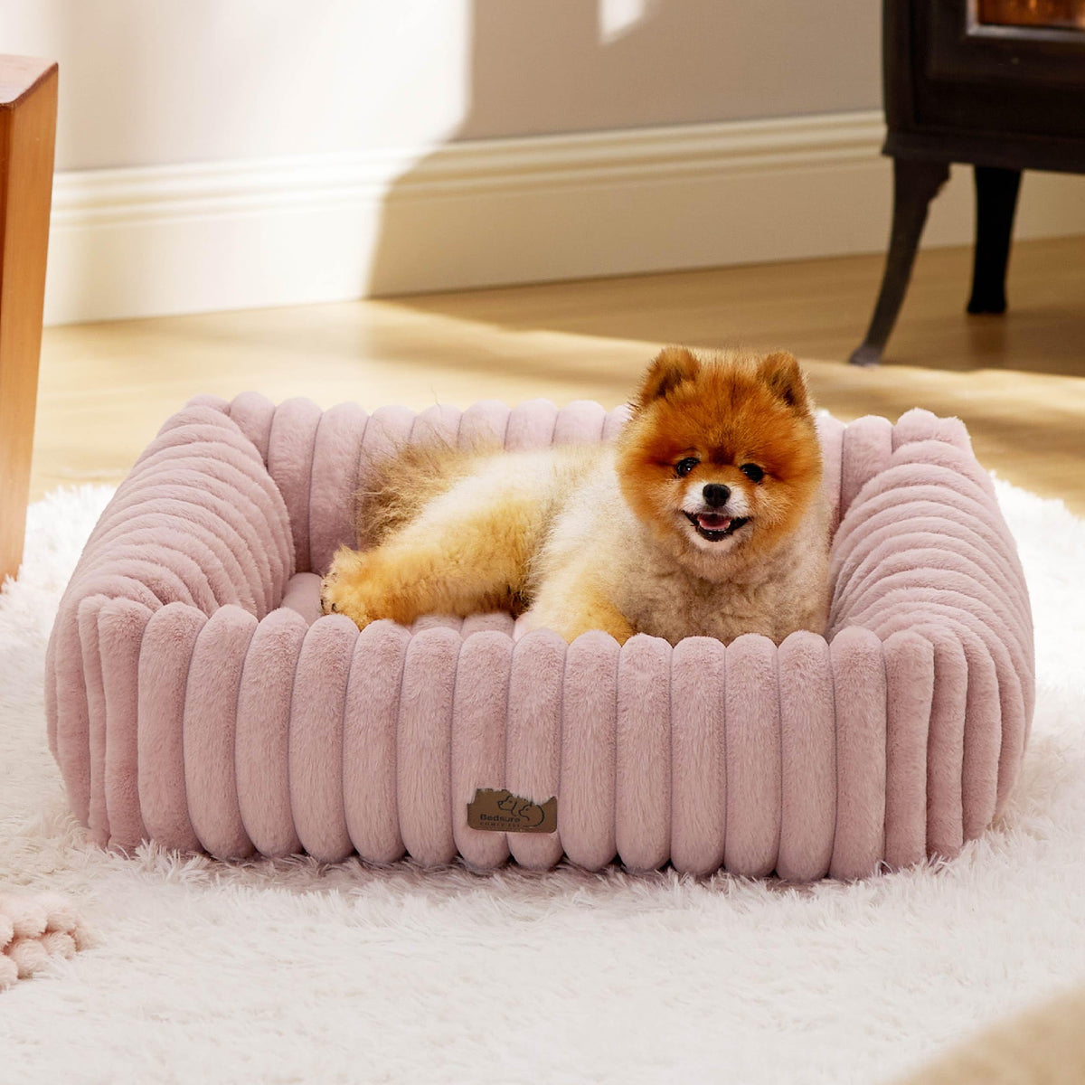 Bedsure ComfyFleece® Cute Dog Bed for Small Medium Dogs Washable,25in Cream
