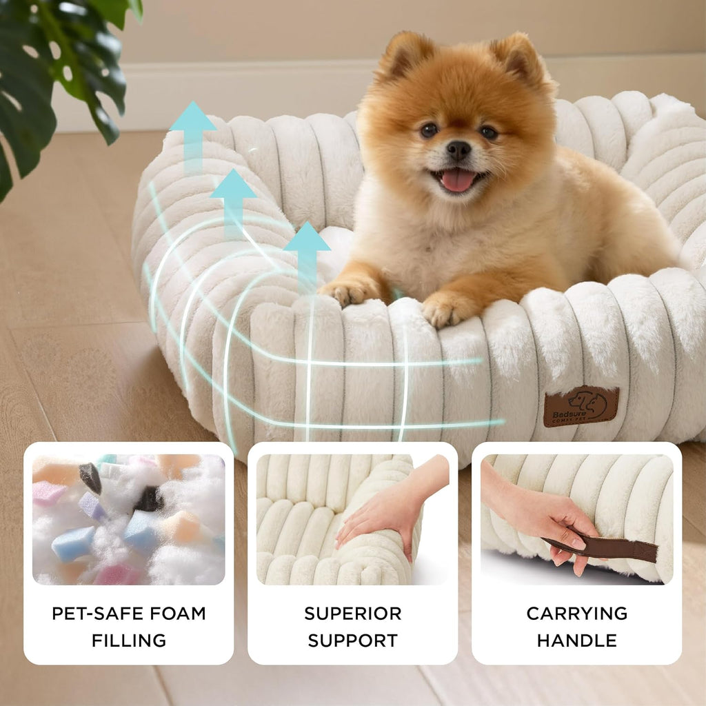 Bedsure ComfyFleece® Cute Dog Bed for Small Medium Dogs Washable,25in Cream
