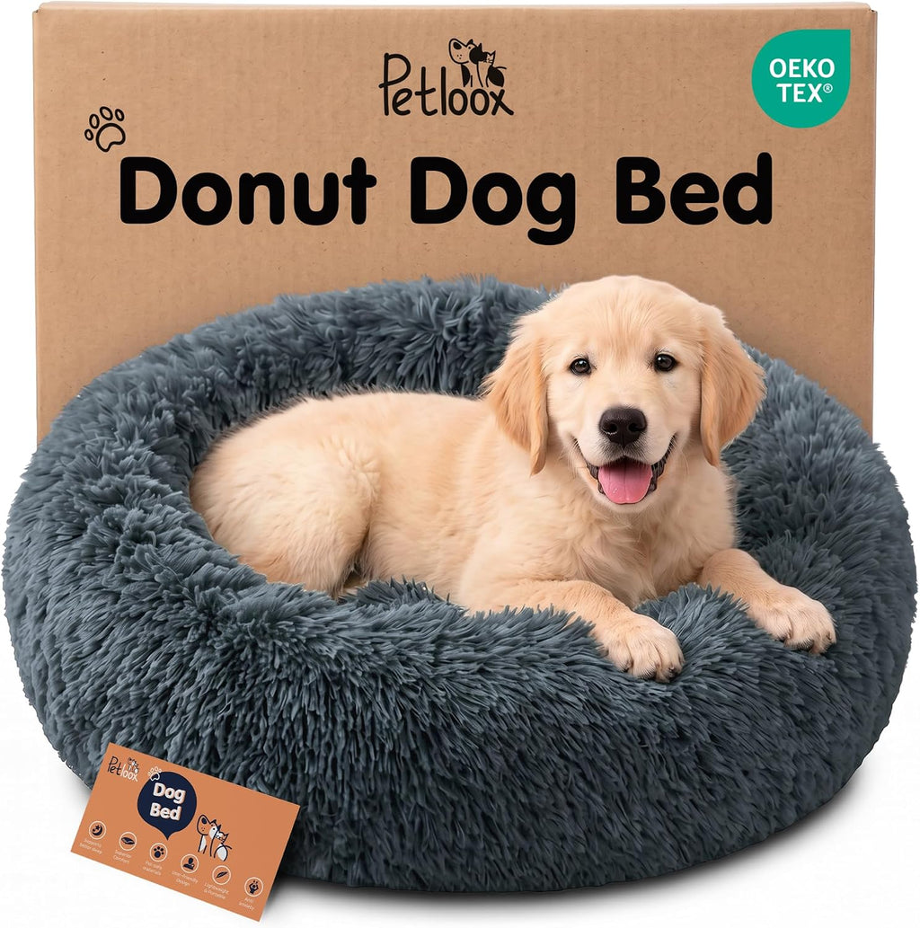 Calming Donut Dog Bed for Small Dogs, Round Dog Bed for Medium & Large Dogs