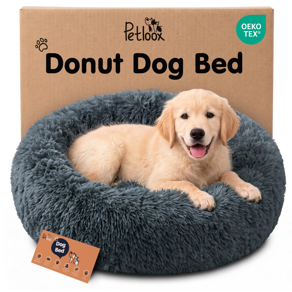 Calming Donut Dog Bed for Small Dogs, Round Dog Bed for Medium & Large Dogs