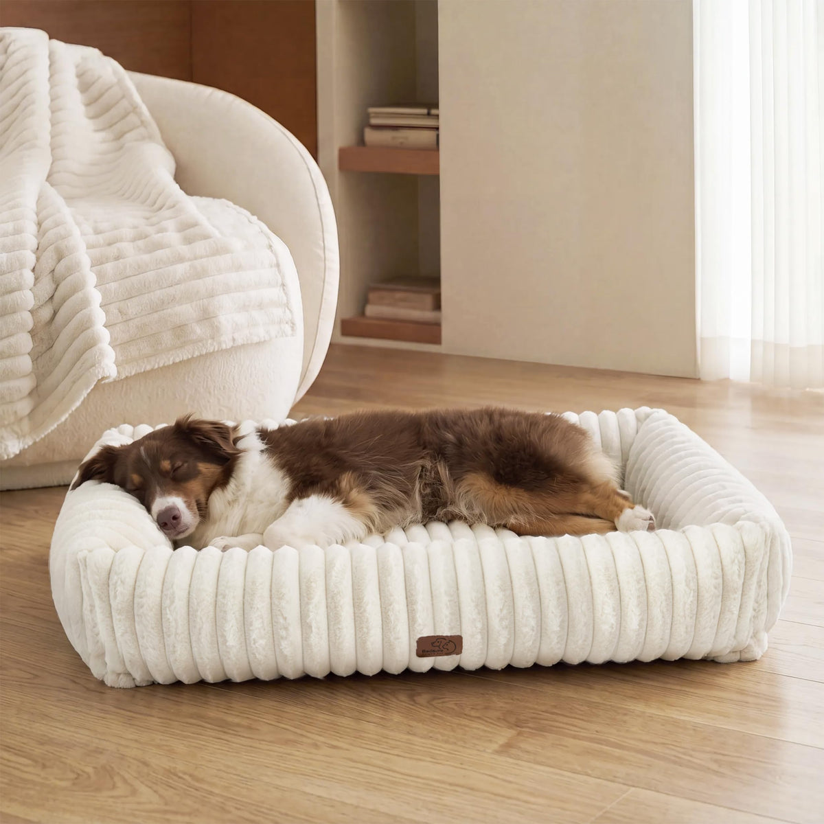 Bedsure ComfyFleece® Cute Dog Bed for Small Medium Dogs Washable,25in Cream