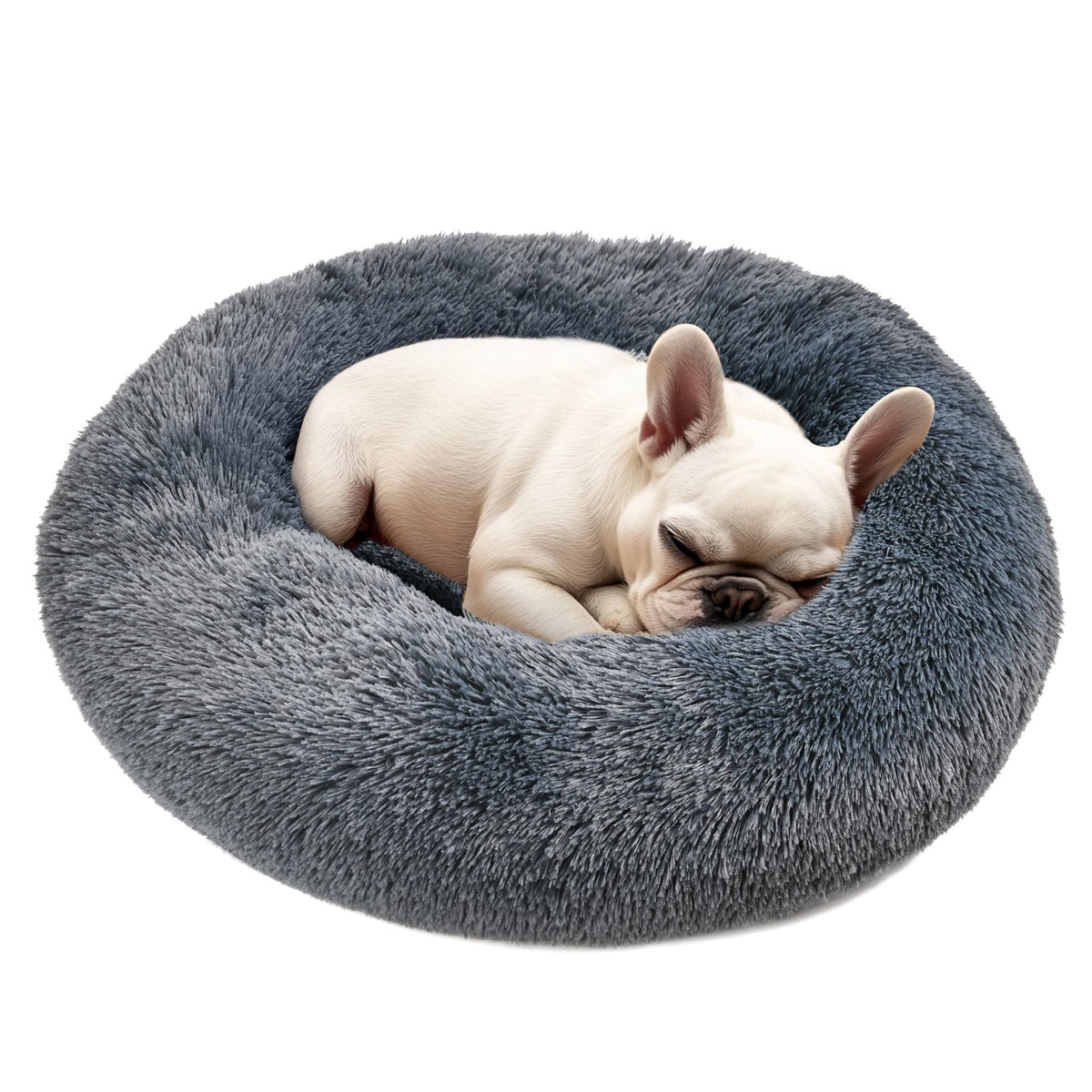 Hoewina Dog & Cat Bed for Indoor Cats, 20in Calming Donut Bed (Light Grey)