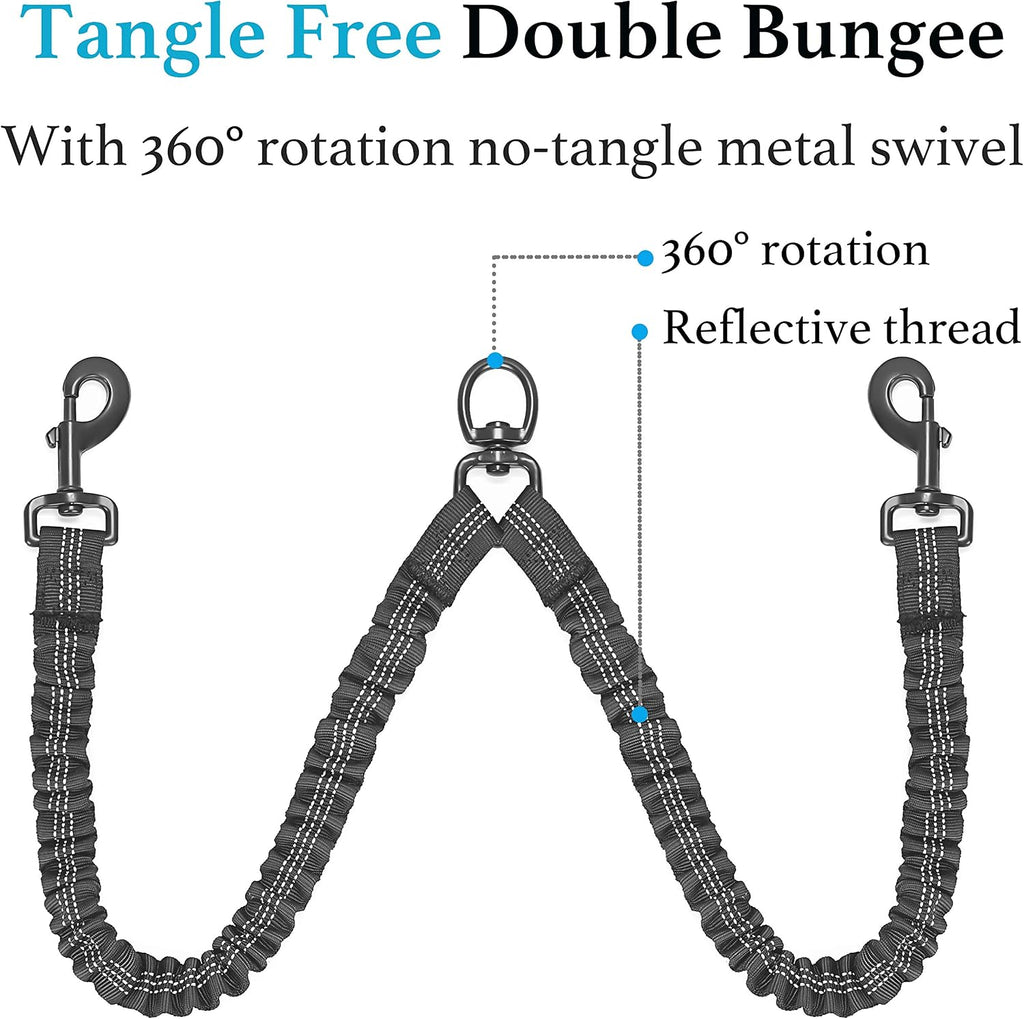 iYoShop Double Dog Leash, 360° Swivel, No Tangle, Large, 25-150 lbs, Black
