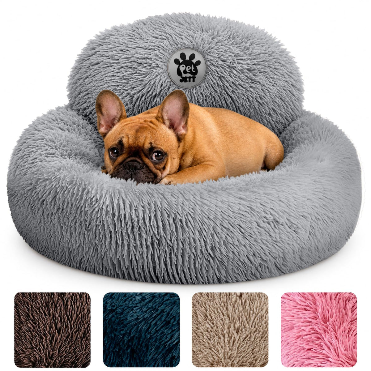 PetJett Calming Dog Bed Medium Size Dog - 30'' Donut Bed, Washable Dog Bed - Anti-Slip & Super Soft Fluffy Plush Round Dog Bed, Anti-Anxiety Premium Comfort Pet Bed, Fits Dogs Upto 45 lbs - Dark Grey