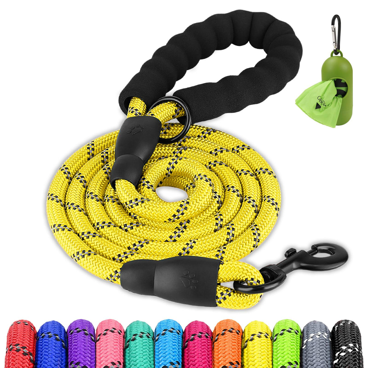 Joytale Rope Dog Leash for Medium Large Dogs, Padded Handle, 6FT, Black