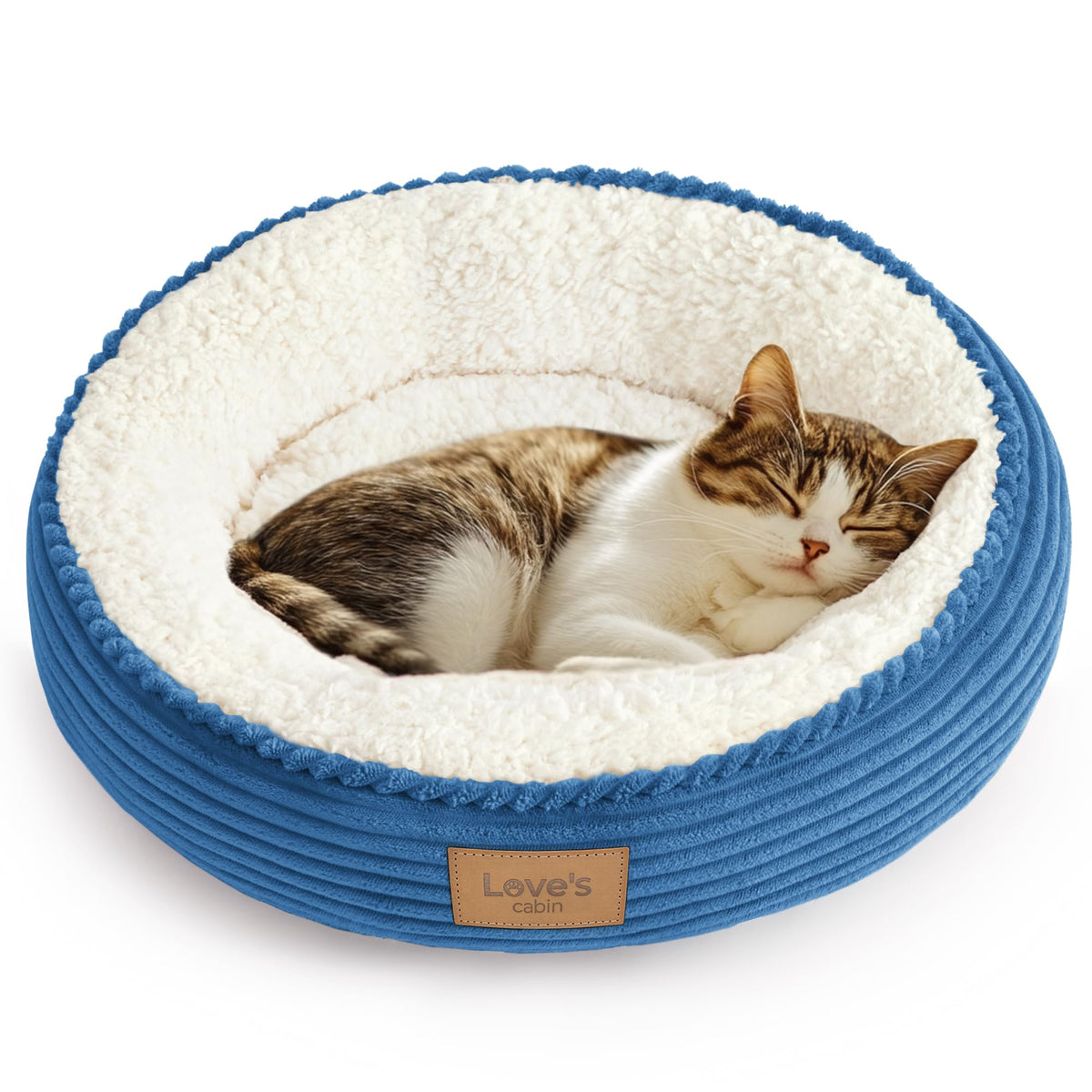 Love's cabin Round Donut Cat and Dog Cushion Bed, 20in Pet Bed for Cats or Small Dogs, Anti-Slip & Water-Resistant Bottom, Soft Durable Fabric Pet beds, Washable Luxury Cat Dog Bed Lavender Stripe