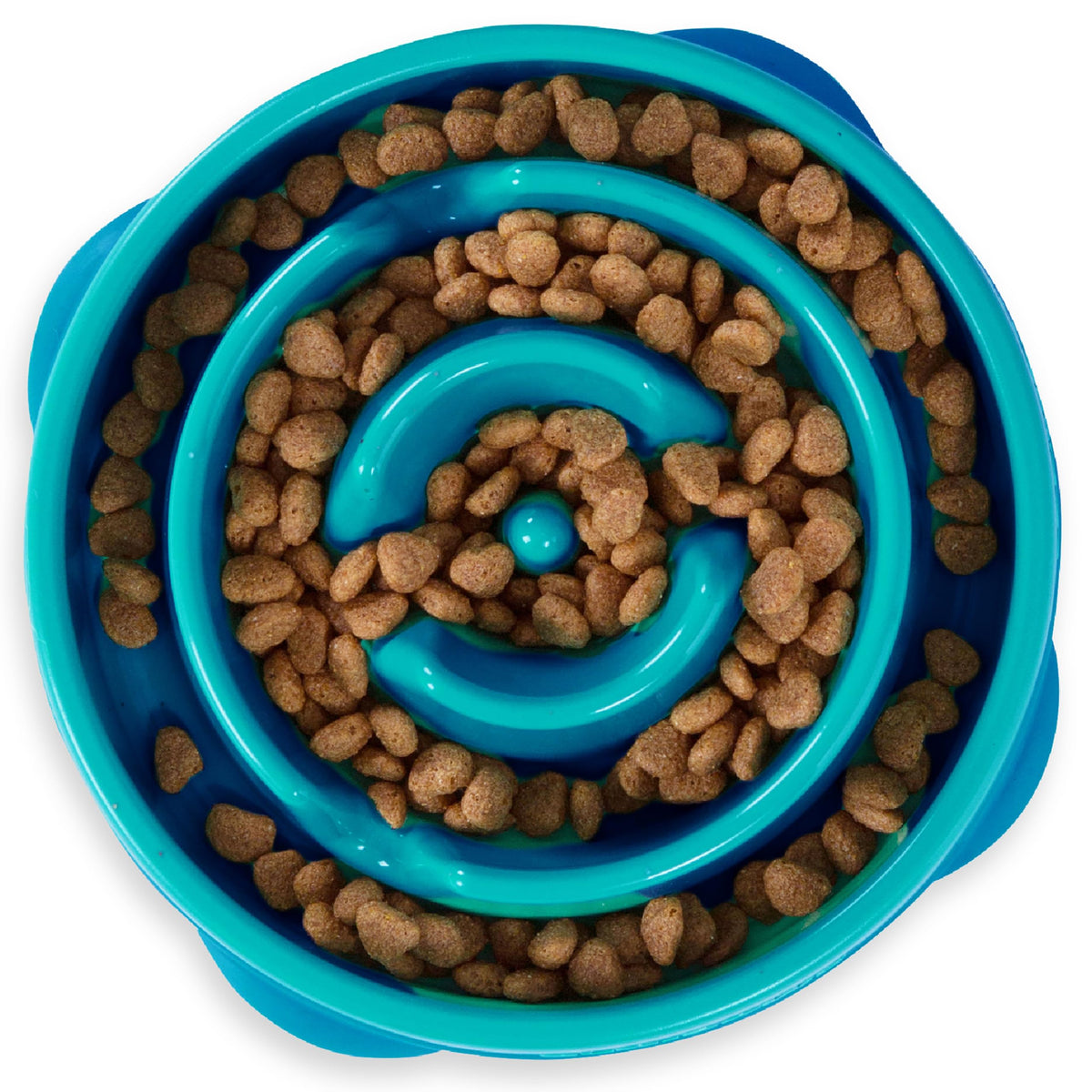 Outward Hound Fun Feeder Slo Bowl – Medium 2‑Cup Capacity, Slow Feeding, Small to Medium Dogs & Cats, Non-Slip, Blue, Notch Pattern