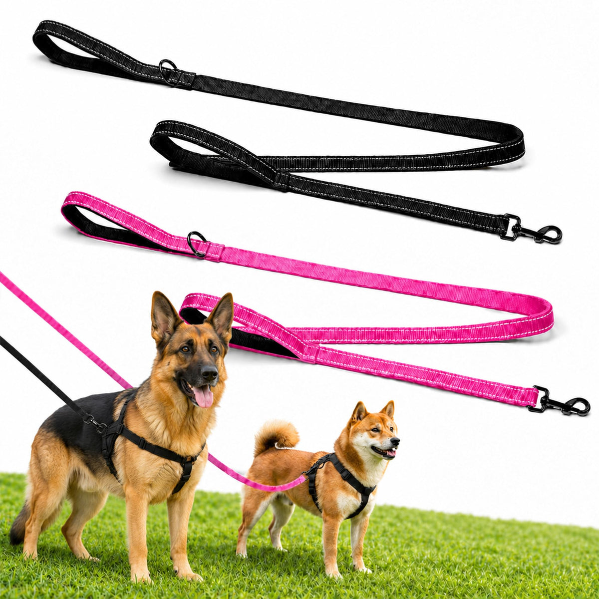 2 Pack Dog Leash, 6 FT Heavy Duty Dual Handle Reflective Leash for Dogs