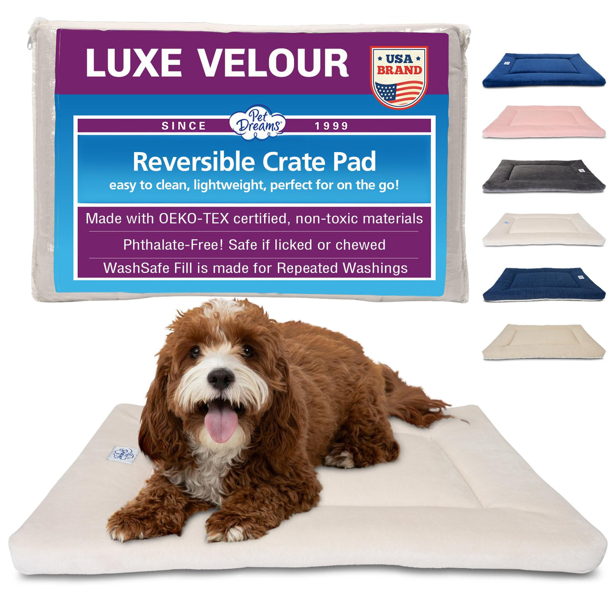 Pet Dreams Dog Crate Pad - Washable Kennel Mat, Crate Pads for Dog Cages, Non-Toxic, Flat Indoor Cat Bed, Fits iCrate 18, 24, 30, 36, 42, 48 Inches (Grey, Small, 24")