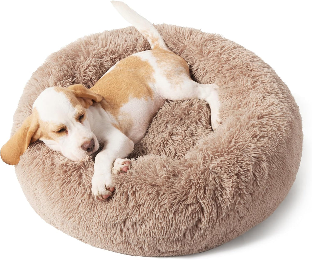 Bedsure Calming Small Dog Bed Donut Washable Cat＆Puppy Bed,23 inches Camel