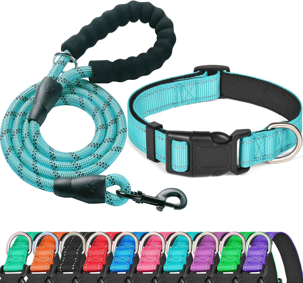 Ladoogo Reflective Dog Collar Padded with Soft Neoprene, Medium, Turquoise