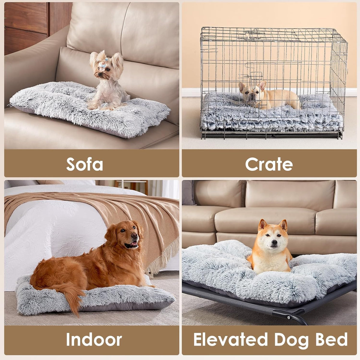 EHEYCIGA Fluffy Dog Crate Bed, Plush Extra Large Dog Pillow, Grey