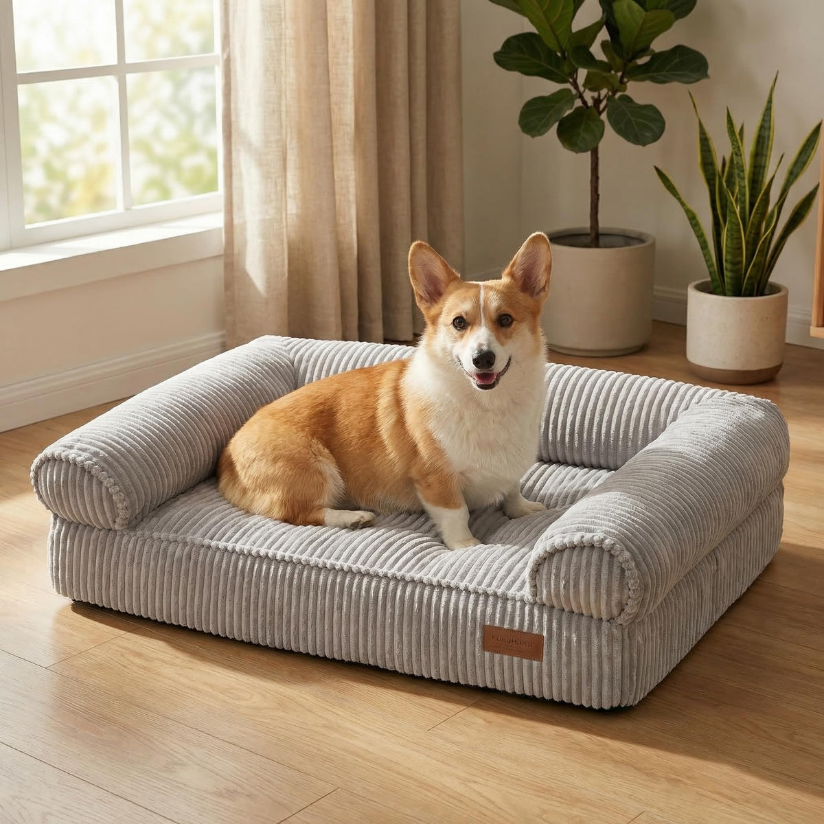 FUKUMARU Dog Couch Bed, Corduroy Cozy Cat Bed, Waterproof, Washable Cover