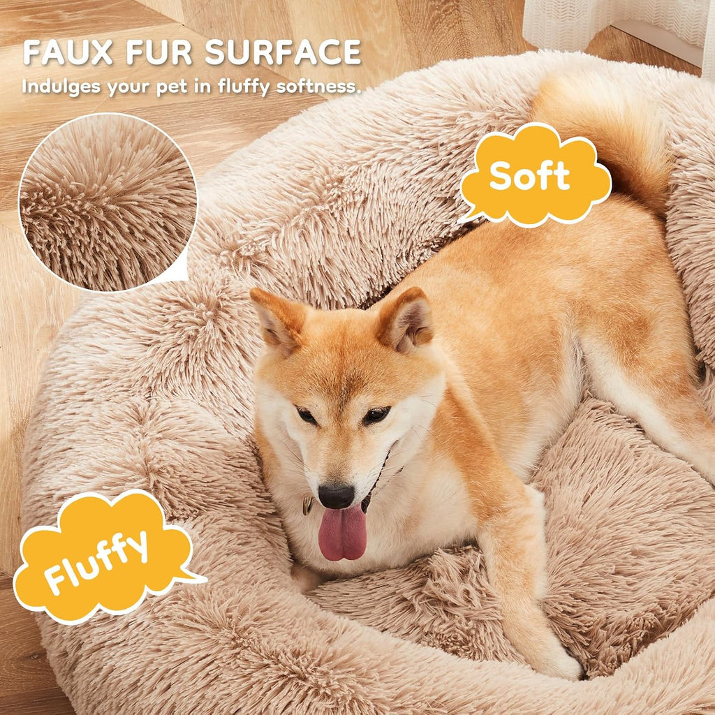 DUMOS 30.7 Inch Large Donut Dog Bed for Indoor Use, Fluffy Faux Fur Plush