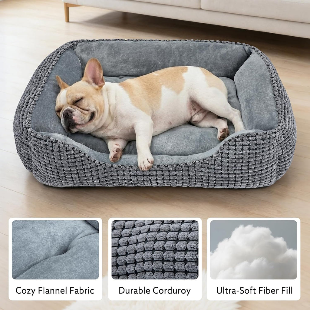 MIXJOY Dog Bed for Large Medium Small Dogs, Rectangle Washable Sleeping Puppy Bed, Soft Calming Cat Beds for Indoor Cats, Orthopedic Pet Sofa Bed, Anti-Slip Bottom with Multiple Size (20'', Grey)