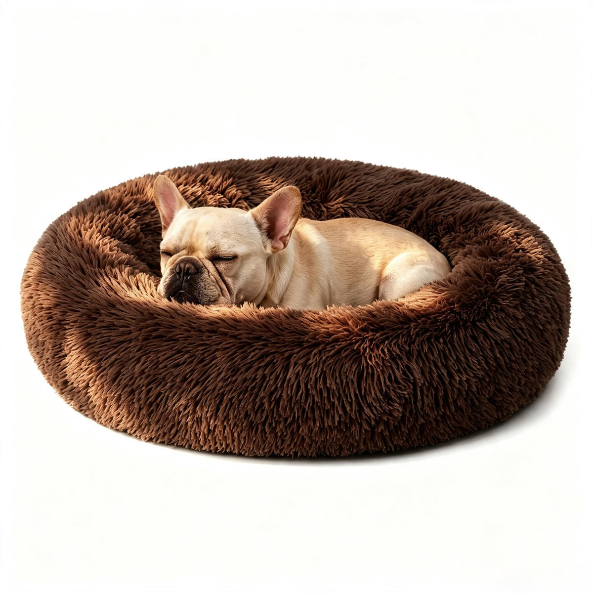 Calming Donut Dog and Cat Bed for Indoor Cats, Anti-Anxiety Round Fluffy Soft Washable Small Pet Bed for Puppy and Kitten, Warming Comfortable Luxury Anti-Slip Waterproof Mute Base 20in Gray