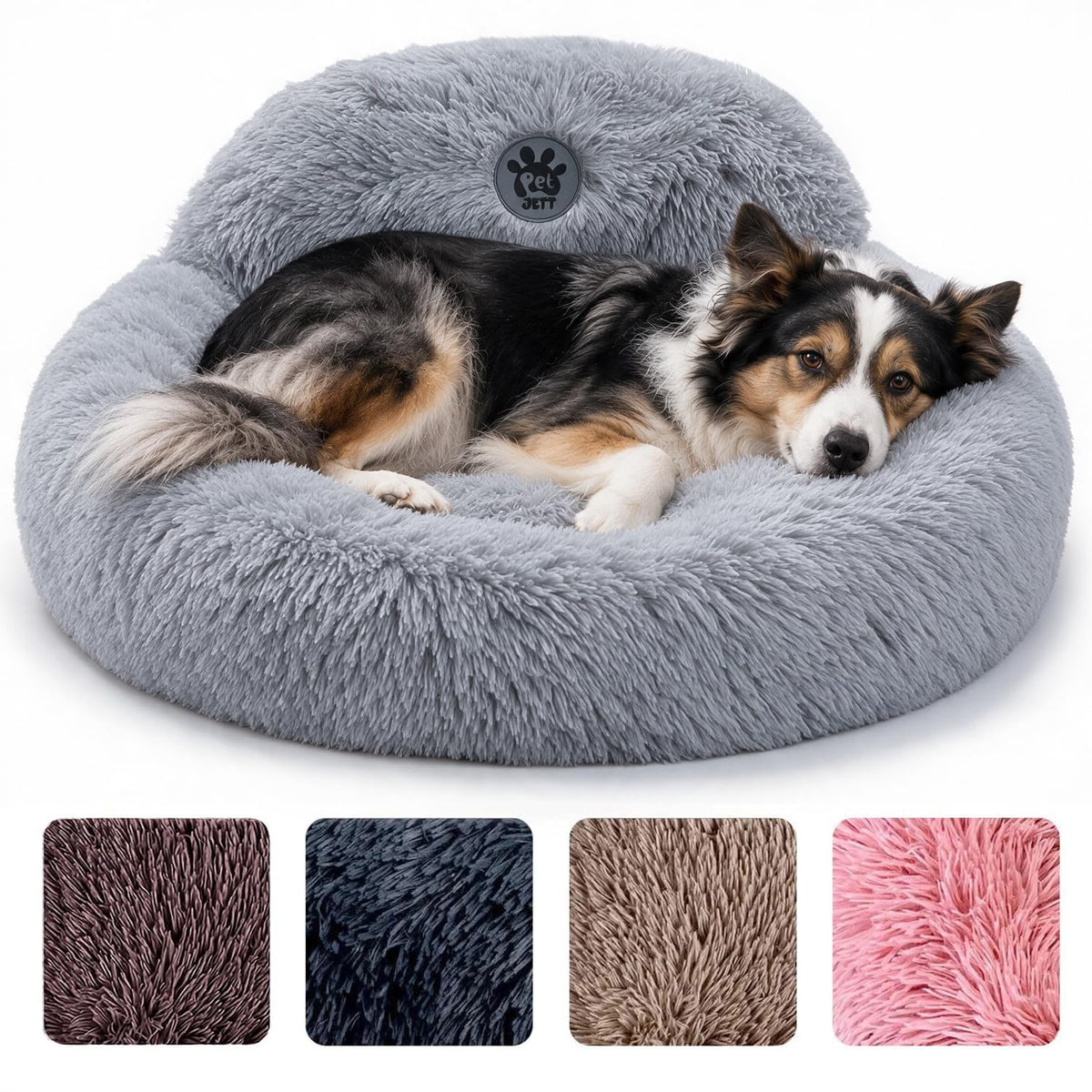 PetJett Calming Dog Bed Medium Size Dog - 30'' Donut Bed, Washable Dog Bed - Anti-Slip & Super Soft Fluffy Plush Round Dog Bed, Anti-Anxiety Premium Comfort Pet Bed, Fits Dogs Upto 45 lbs - Dark Grey