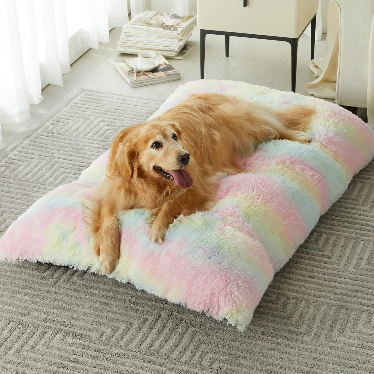 BFPETHOME Dog Beds for Large Dogs, Plush Dog Crate Bed Fluffy Cozy Kennel Pad for Sleeping &Ease Anxiety, Washable Pet Mats with Anti-Slip Bottom for Large Dogs, Grey