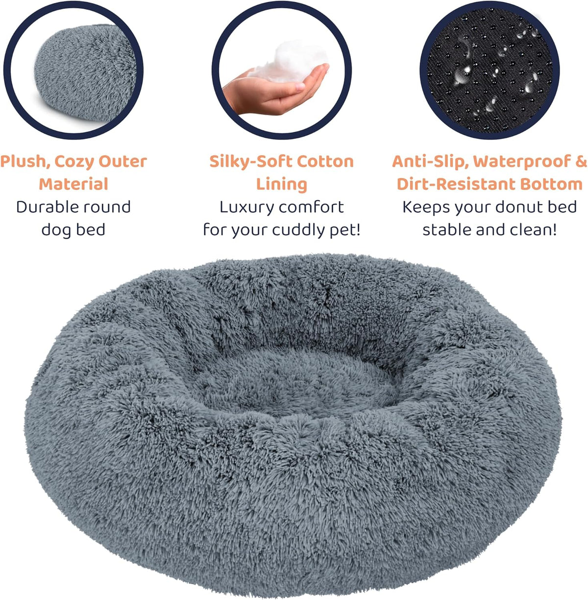 Calming Donut Dog Bed for Small Dogs, Round Dog Bed for Medium & Large Dogs