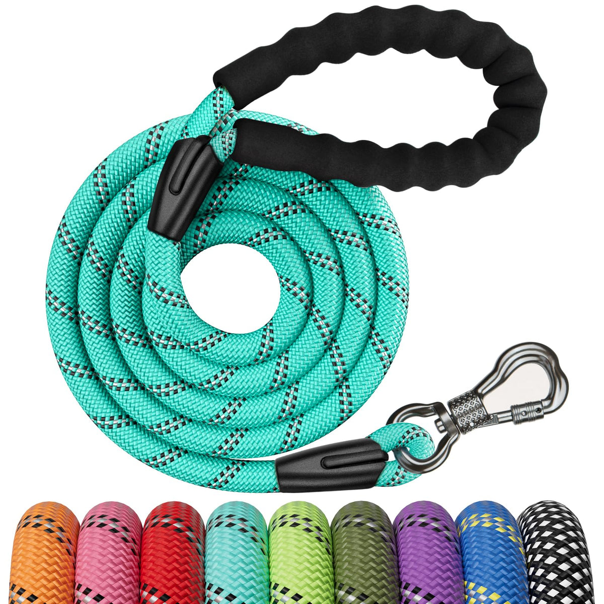 NTR Heavy Duty Dog Leash, 15FT Training Leash with Swivel Lockable Hook, Padded Handle and Highly Reflective Threads, Long Lead for Walking, Hunting, Camping, Backyard for Small Medium Large Dog