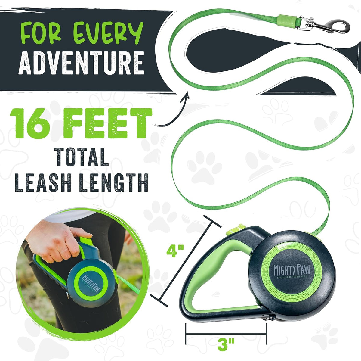 Mighty Paw Retractable Dog Leash 2.0, 16 Ft, for Medium Dogs, Heavy Duty
