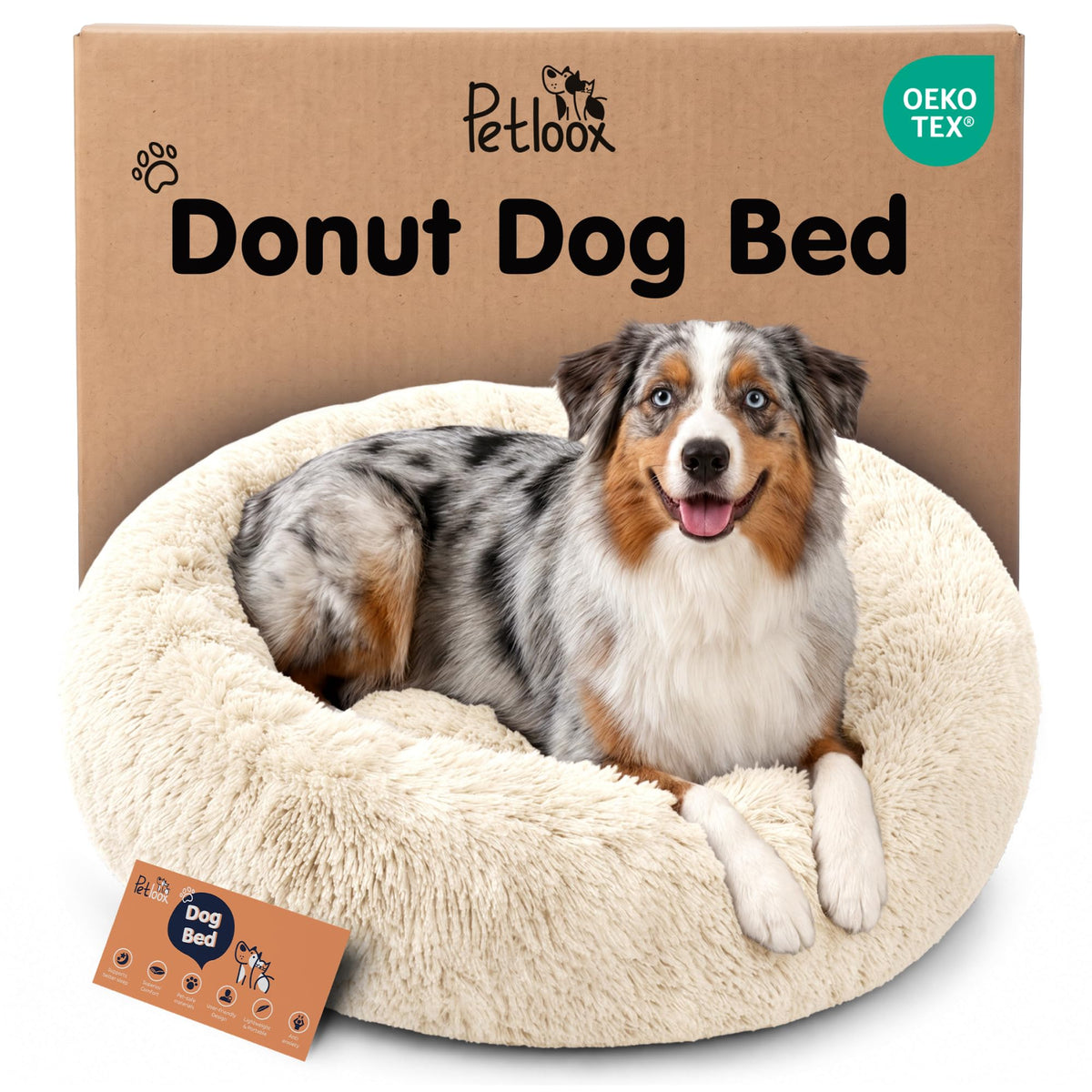 Calming Donut Dog Bed for Small Dogs, Round Dog Bed for Medium & Large Dogs