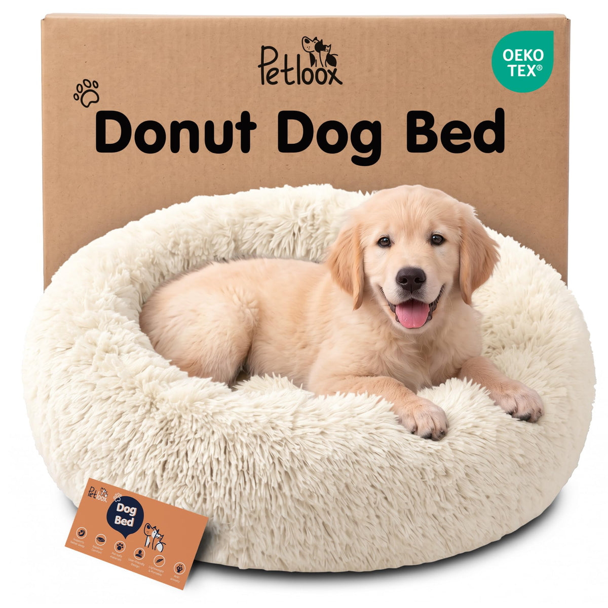 Calming Donut Dog Bed for Small Dogs, Round Dog Bed for Medium & Large Dogs