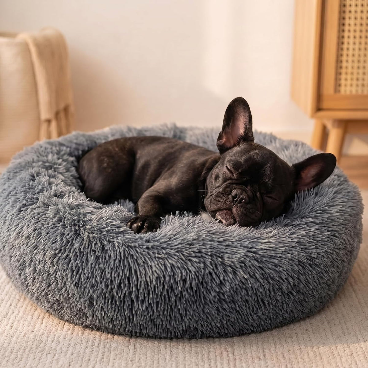 Small Calming Dogs Bed for Small Dogs Anti-Anxiety Machine Washable Fluffy Luxury Anti-Slip Waterproof Mute Base Warming Cozy Soft Pet Puppy Round Bed