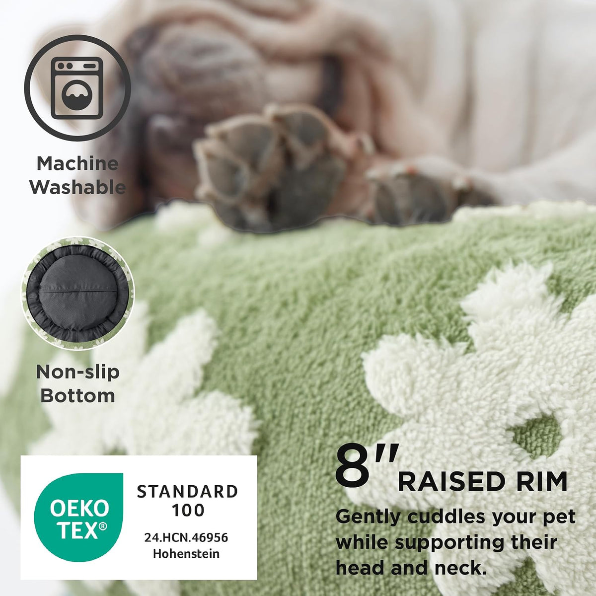 LE SURE Shown on TV Jacquard Donut Dog Beds Large Sized Dog,Green 36x36x8in