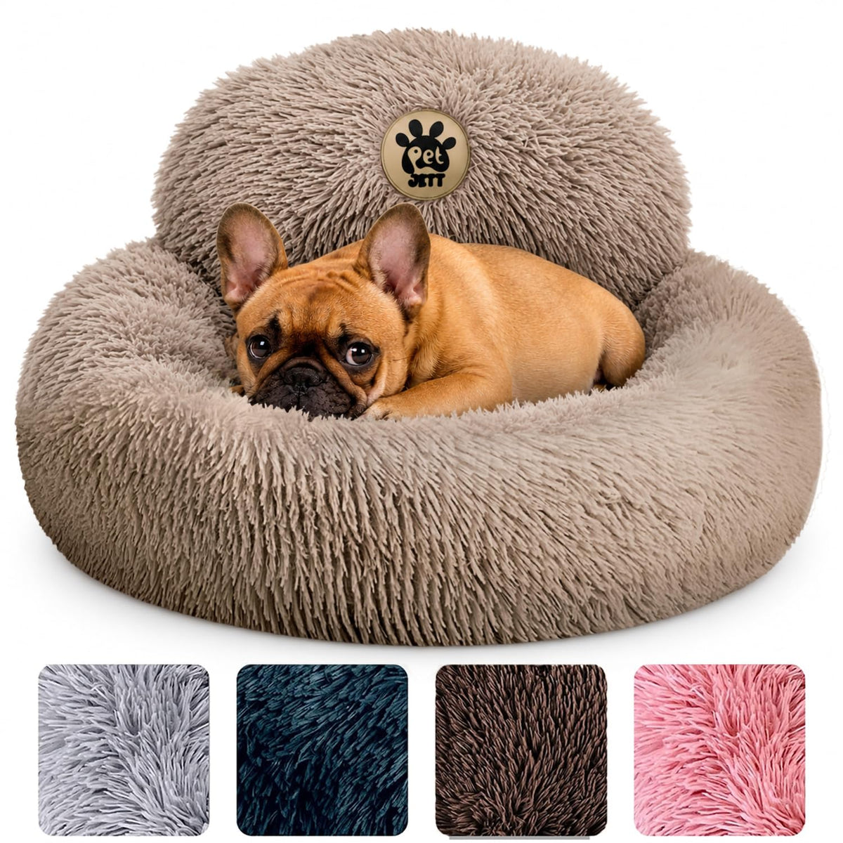 PetJett Calming Dog Bed Medium Size Dog - 30'' Donut Bed, Washable Dog Bed - Anti-Slip & Super Soft Fluffy Plush Round Dog Bed, Anti-Anxiety Premium Comfort Pet Bed, Fits Dogs Upto 45 lbs - Dark Grey