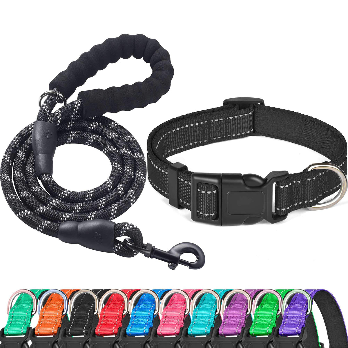Ladoogo Reflective Dog Collar Padded with Soft Neoprene, Medium, Turquoise