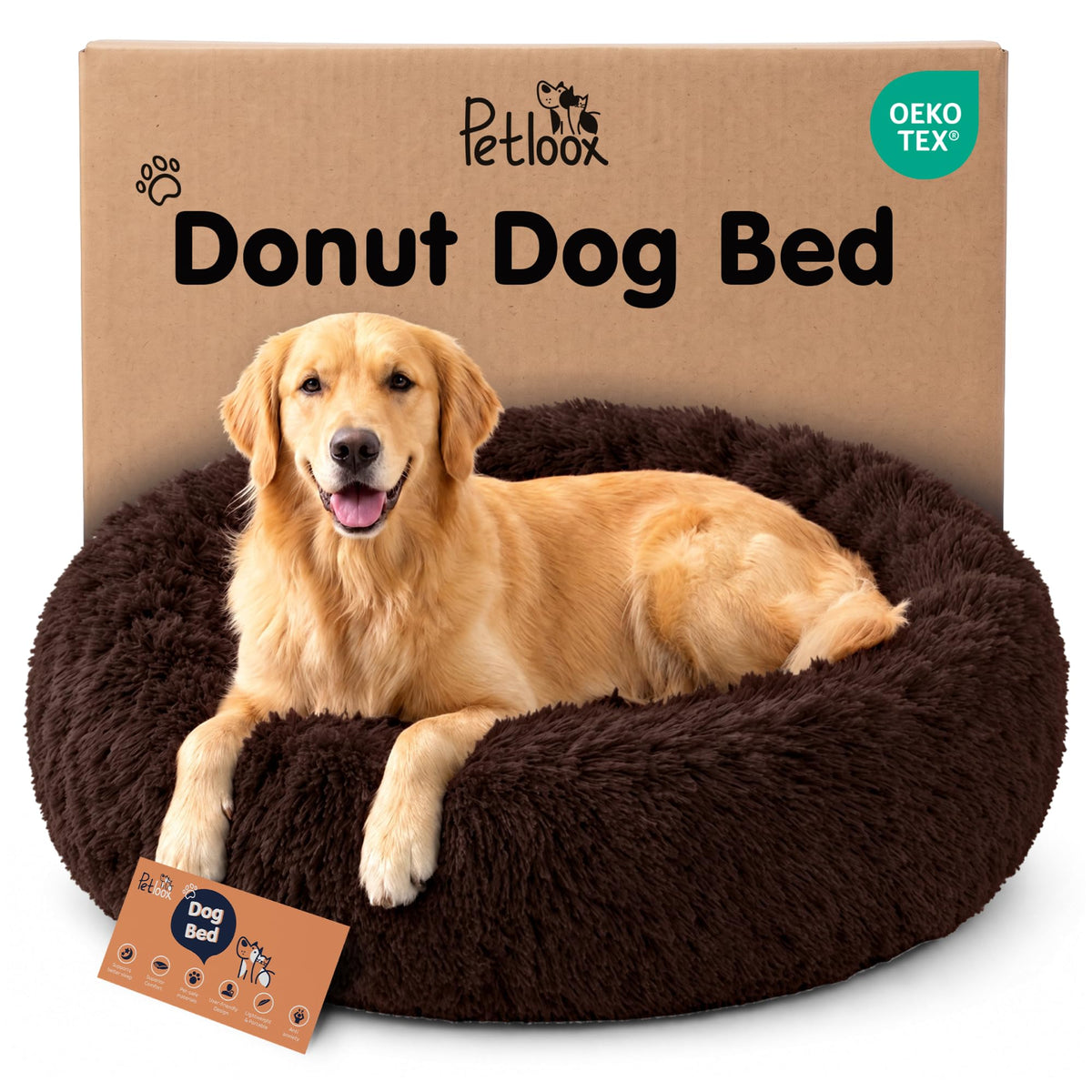 Calming Donut Dog Bed for Small Dogs, Round Dog Bed for Medium & Large Dogs