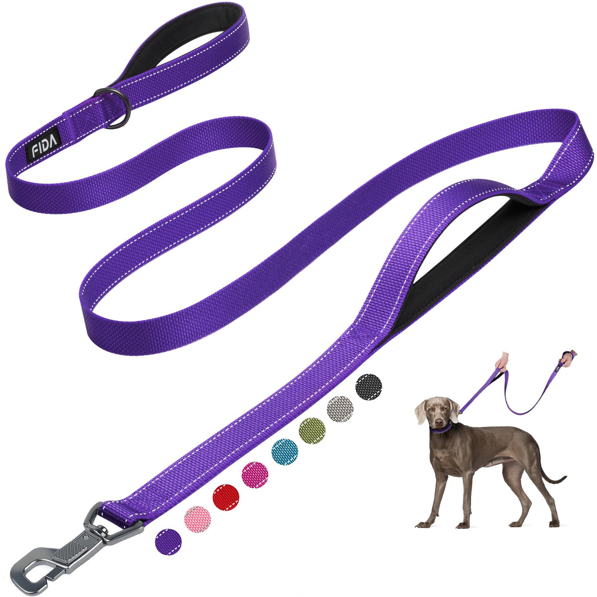 Fida Heavy Duty Dog Leash for Medium Large Dogs, 4 FT, Dual Padded Handles
